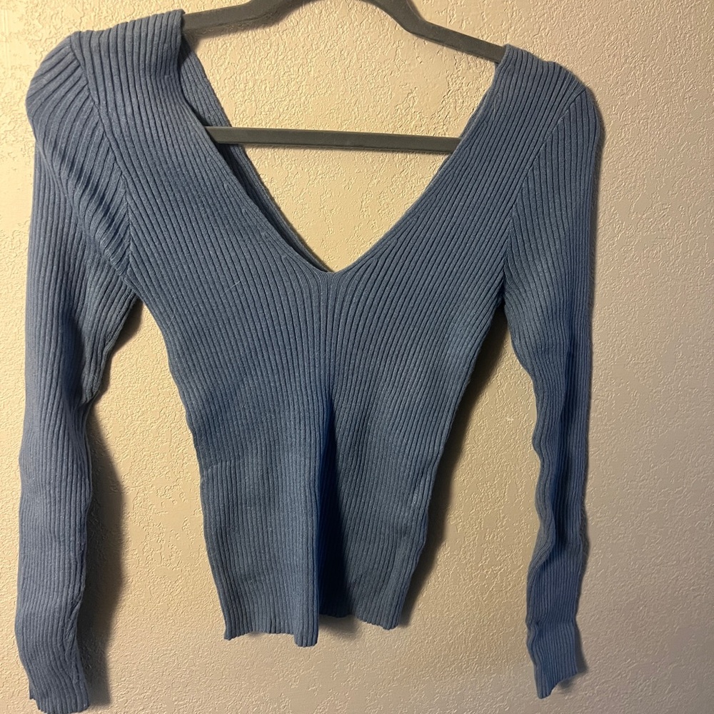 Fashion Nova Light Blue Ribbed Knit Top